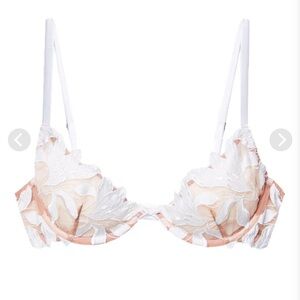 Fleur Du Mal used White Lily Embroidery Plunge Demi Bra